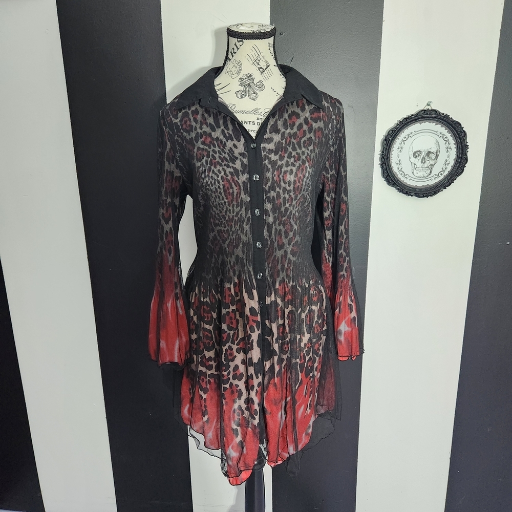 Red Leopard Mesh Top